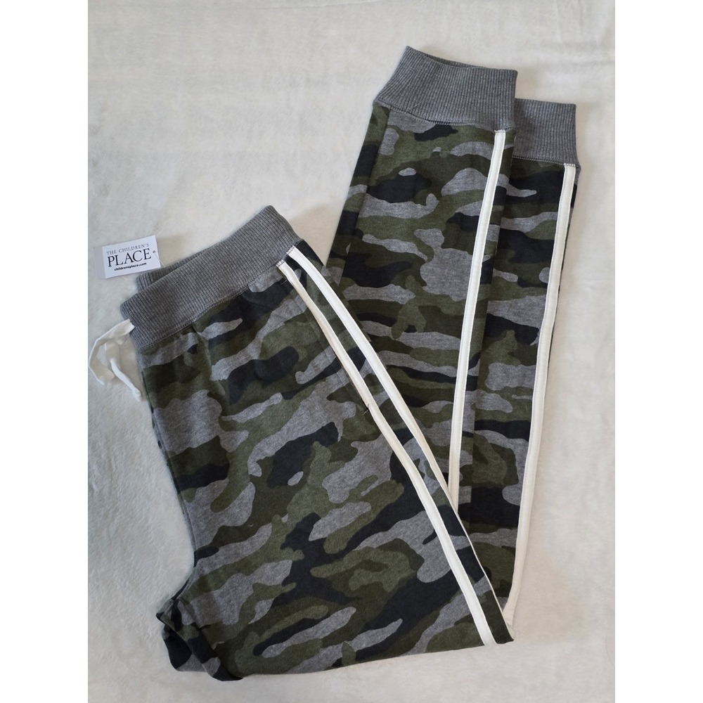 The children's place boys size XL 14 fleece Gray Green camo jogger active pants